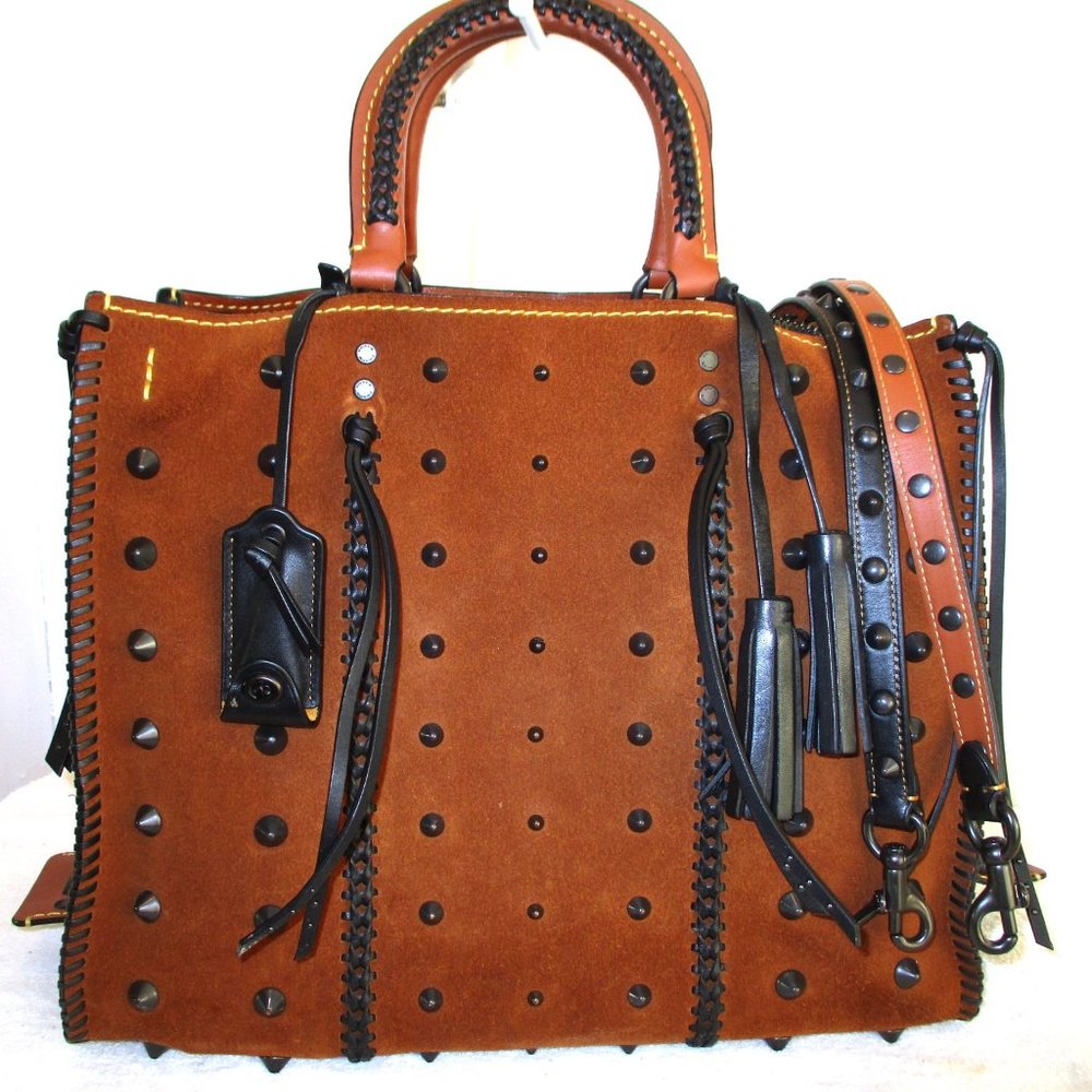 Coach 58121 20315 Rogue Suede Leather 36 Western Whiplash Studs Rivets Straps